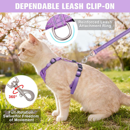 BEAUTYZOO Cat Harness, Escape Proof Cat Leash and Harness Set for Walking, Soft Breathable Vest Harness with Neck Adjustable, Reflective Easy-Control Kitten Harness for Cats (Star Design),Purple S