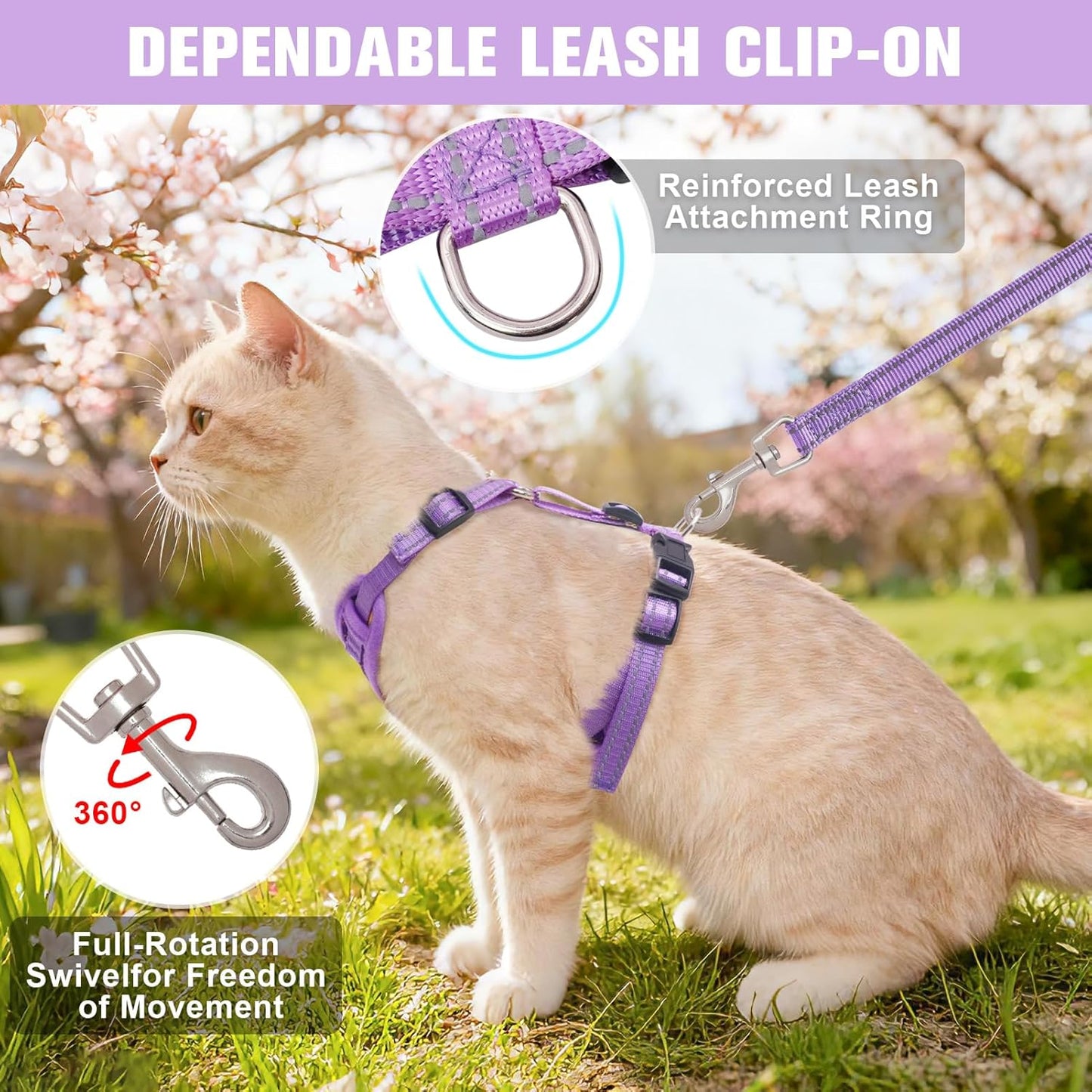 BEAUTYZOO Cat Harness, Escape Proof Cat Leash and Harness Set for Walking, Soft Breathable Vest Harness with Neck Adjustable, Reflective Easy-Control Kitten Harness for Cats (Star Design),Purple S