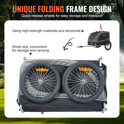 VEVOR Dog Bike Trailer, Supports up to 88 lbs, Pet Cart Bicycle Carrier, Easy Folding Frame with Quick Release Wheels, Universal Bicycle Coupler, Reflectors, Flag, Collapsible to Store