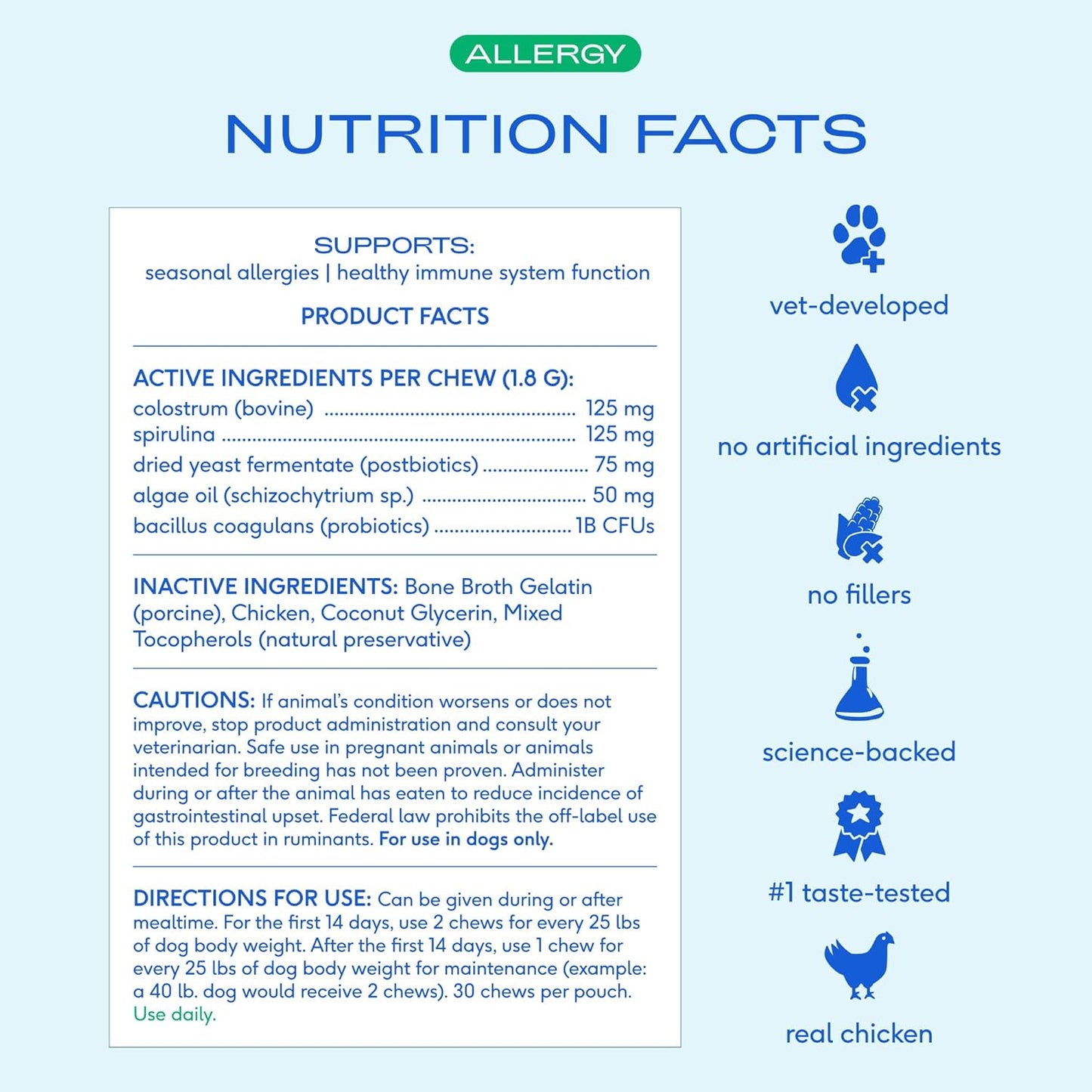 Native Pet Dog Allergy Chews - Dog Allergy Relief with Probiotics and Colostrum for Itchy Skin Relief to Support Seasonal Allergy and Healthy Immune System - All Natural Anti-Histamine - 30 Chews