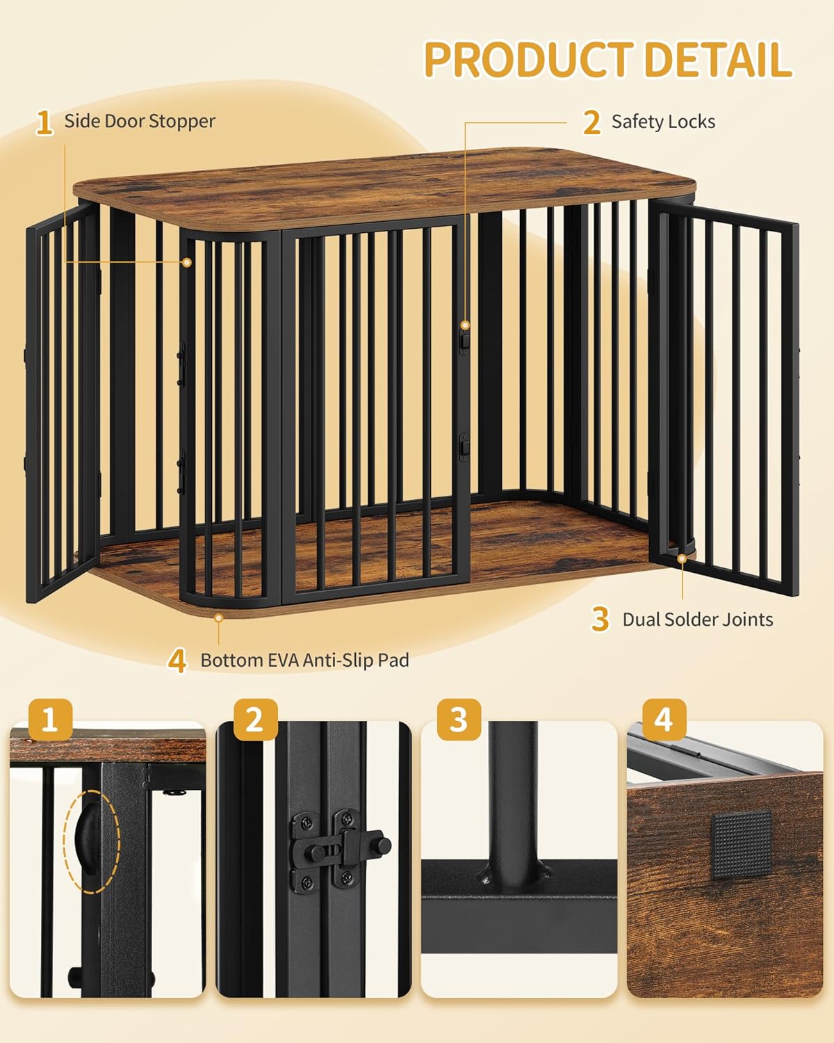 39.4'' Dog Crate Furniture, L Indoor Dog Kennel Dogs Cage, Modern Decorative Pet House for Small/Medium/Large Dogs, Anti-Chew & Anti-Escape, Kennel End Side Table, Rustic Brown DFC88701B