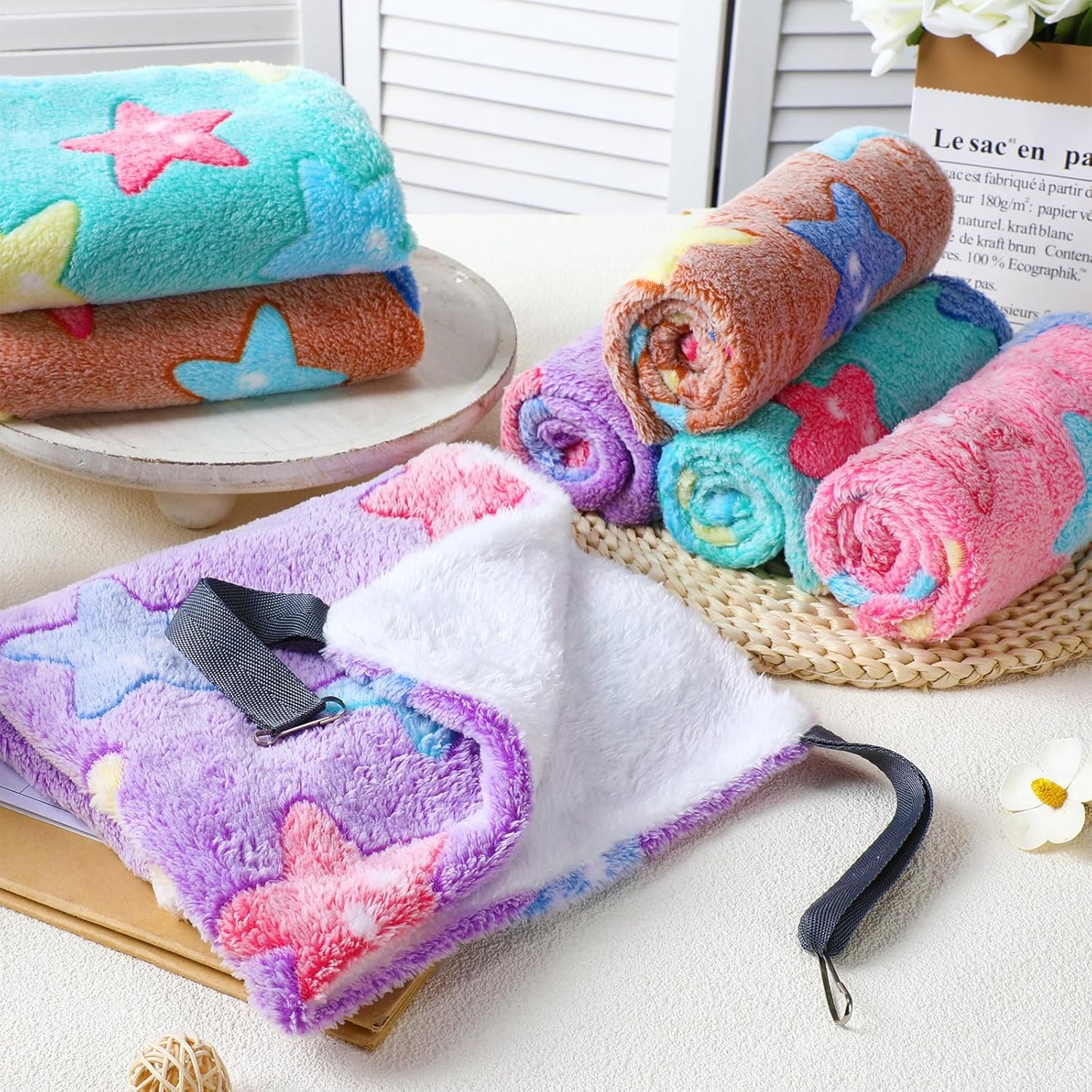 8 Pcs Reversible Cat Hammock for Cage Double Sided Cat Hanging Soft Hammock Bed with Straps and Metal Hooks for Indoor Kitten Puppy Ferret Rabbits(Starfish Style)