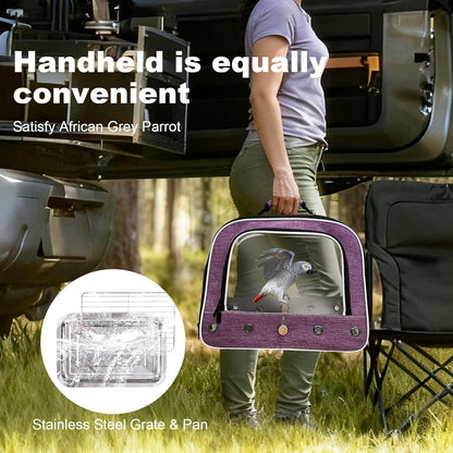 halinfer Bird Travel Carrier Cage for Large Size Parrot, Portable Bag with Metal Tray and Grid to Carry and Transport Medium and Large Birds Like African Grey, Long Tail Cockatiel and Parrot