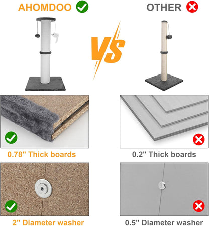 Cat Scratching Post 34 Inches Heavy Duty and Thicker Cat Scratching Post Sisal Rope with Hanging Ball and Mice Scratching Post for Indoor Cats and Adult(Grey)