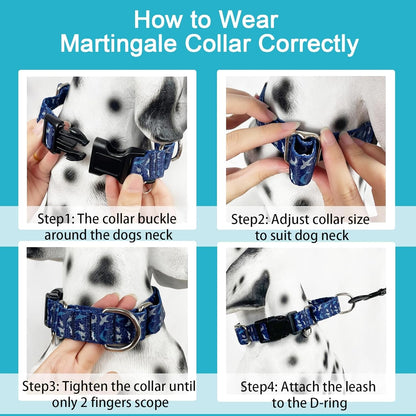 Martingale Collar for Dogs with Buckle Heavy Duty Boy Dog Collar for Medium Dogs, Deep Blue Shark