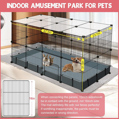 32 Panels Small Animal Playpen,47.5" x 23.7" x 31.5" Pet Playpen with Upgrade Waterproof Mat,C&C Cage for Guinea Pigs, Rabbit/Bunny Cage, Bunny/Puppy Play Pen, Indoor Outdoor Portable Metal Fence