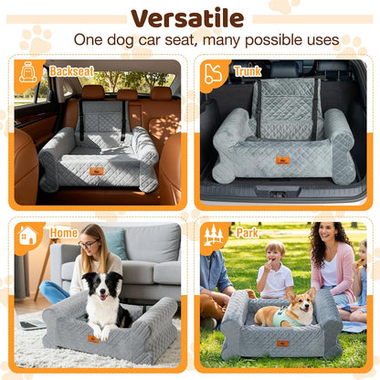 Dog Car Seat for Medium/Large Dogs up to 60 lbs, Memory Foam Dog Booster Seat with Thick Cushion, Pet Car Seat for Back with Detachable Washable Cover, Storage Pockets for SUV, Pick Up, Trunk, Grey