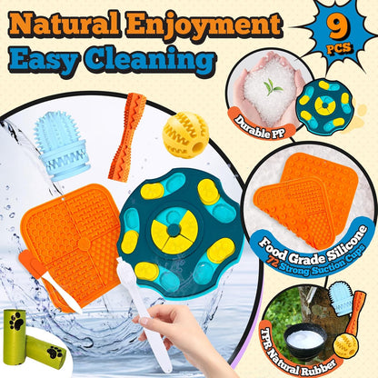 PETCARE 9 PCS Interactive Enrichment Dog Puzzle Toy Set, Mentally Stimulating Cognitive Dogs Toys for Small Medium Smart Dogs Cat, Includes Treat Dispensing Dog Toys, Lick Mat, Puppy Teething Chew Toy