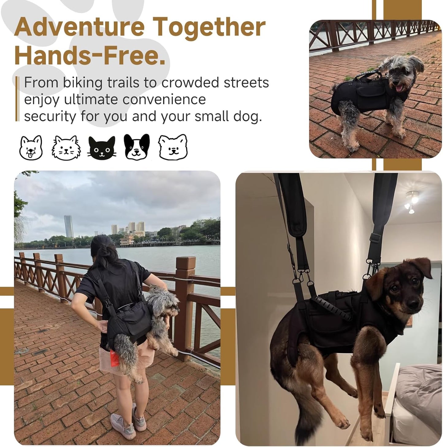 Dog Lift Harness for Large Dogs, Full Body Support Sling with Adjustable Control Handle for Senior or Injured Pets, Hands Free Shoulder Pet Carrier(Black,XL)