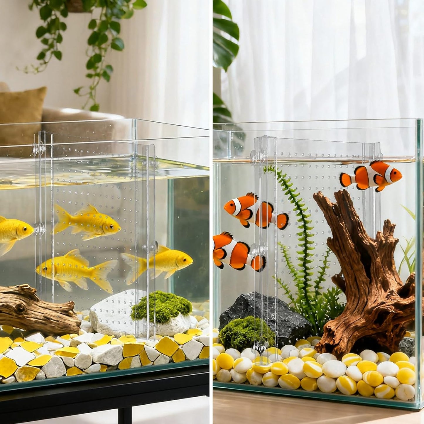 Fish Tank Divider, Transparent Acrylic Separator Plate with Suction Cups for Aquarium, Aquarium Divider Grid, Fish Tank Accessories