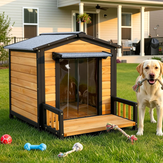 Large Indoor Outdoor Dog House,Wood Insulated Dog House,Weatherproof Outside Shelter with Elevated Floor,Easy to Assemble(43.2" L x32.7 W x 31.8" H)