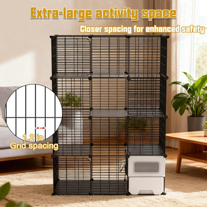 Cat Cage Indoor with Litter Box 4-Tier DIY Cat Crate, Cat Playpen Indoor & Outdoor Detachable Metal Wire Large Exercise Place Ideal