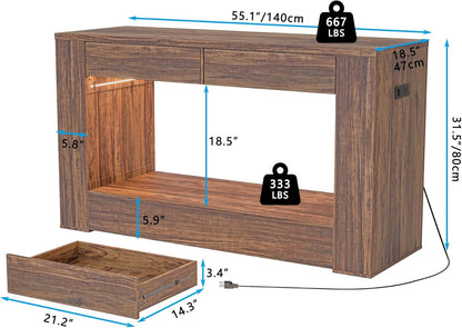 55–75 Gallon Aquarium Stand for Fish Tank & Turtle ,Reptile,Amphibian Terrariums, MDF Tabletop & Drawers, Reinforced Metal Frame, LED Lighting, Power Outlets (Rustic Brown)