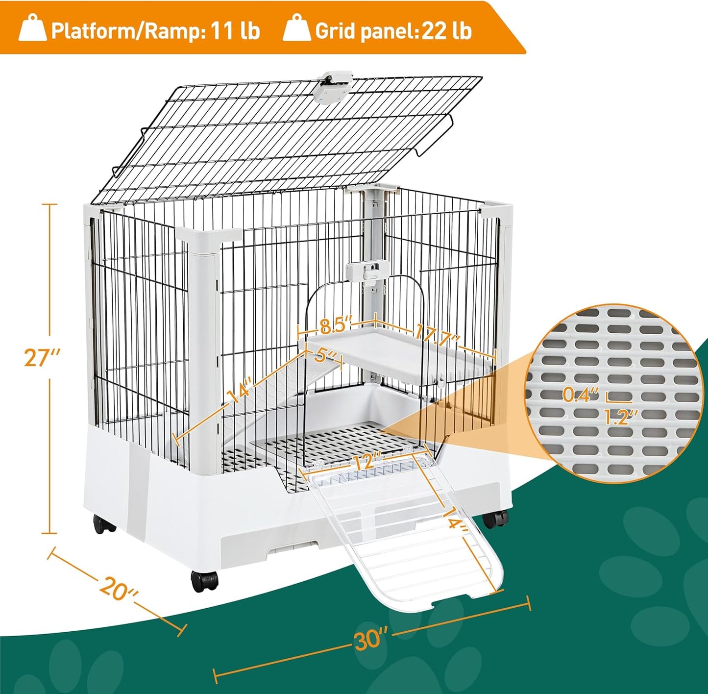 Yaheetech 30'' Small Animal Cage 2-Level Open Top Rabbit Cage on Wheels with Pull-Out Tray for Guinea Pig, Ferret, Chinchilla, Kitten, Bunny Small Animal Hutch, 30'' W × 20'' D × 27'' H