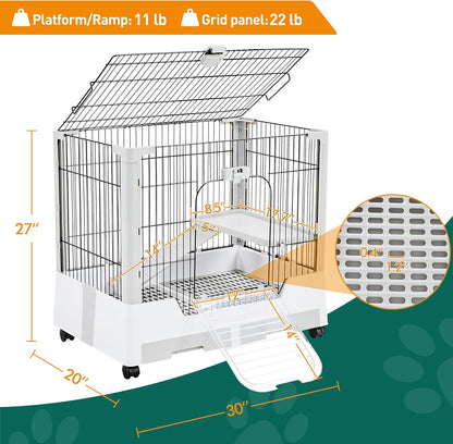 Yaheetech 30'' Small Animal Cage 2-Level Open Top Rabbit Cage on Wheels with Pull-Out Tray for Guinea Pig, Ferret, Chinchilla, Kitten, Bunny Small Animal Hutch, 30'' W × 20'' D × 27'' H