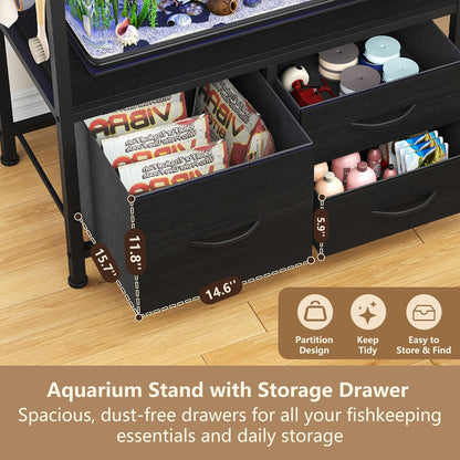 Heybly 20-29 Gallon Fish Tank Stand, Aquarium Stand with Drawer, Power Outlet, Heavy Duty Metal Frame, for Fish Tank, Turtle & Reptile Terrarium, 31.5" x 15.7" Top, 330lbs, Black HAS001BK