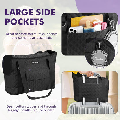 Pawaboo Dog Purse Carrier for Small Dogs with Pocket, Lightweight Dogs and Puppies Tote Bag Carrier, Dog Carriers Soft Sided for Puppy Cat Rabbit, Shopping Travel Puppy Carriers Under 11 LBS, Black
