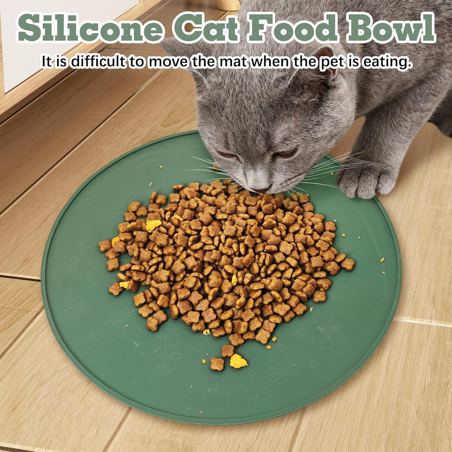 BNOSDM Silicone Cat Feeding Mat 2 Pack Dog Bowl Mats Pet Silicone Food Mat for Food and Water Nonslip Waterproof Feed Mats Round Eating Plate for Small and Medium Cats and Dogs (Dark Green)