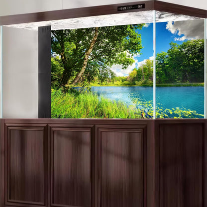 Tranquil Lake Aquarium Background Picturesque Springtime Green Forest Fish Tank Background Stunning Summer Mountain Woodland Terrarium Backgrounds Scenic Lake Blue Sky Reptile Tank Backgrounds 48x24in