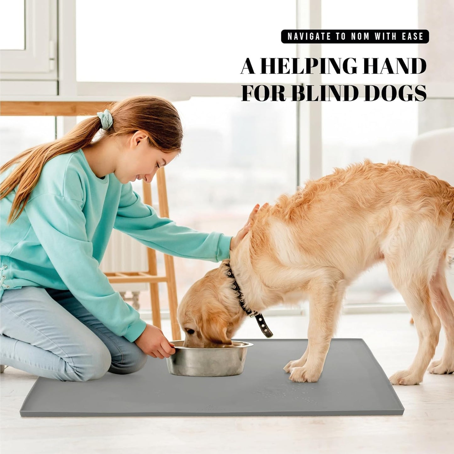 AVERYDAY 3-in-1 Slow Feeder Dog Bowls and 32x24'' Silicone Dog Mat Bundle