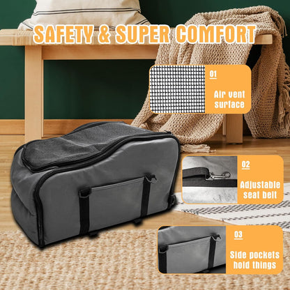 Dog Car Seat for Small Medium Dogs to 0-13lbs, Portable Memory Foam Console Dog Armrest Booster Seat with Safety Belt, Detachable Soft Cushion, Pet Car Seat Travel Bed