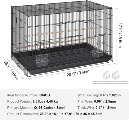 VEVOR 30 Inch Flight Bird Cage, Stackable Bird Cage Parakeet Cage with Slide-Out Tray and Handle, Small Parrots Birdcage for Cockatiels Budgies Conure Macaw Finch Lovebirds Canaries Pigeons