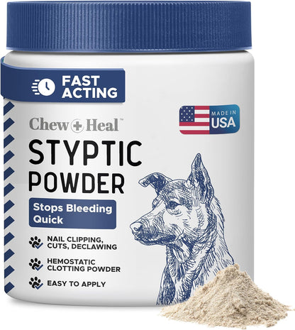 Chew + Heal Labs Styptic Powder for Dogs - .5 oz Quick Stop Bleeding for Dogs Nails & Animal Cuts - Blood Stop Clotting Powder & Wound Care