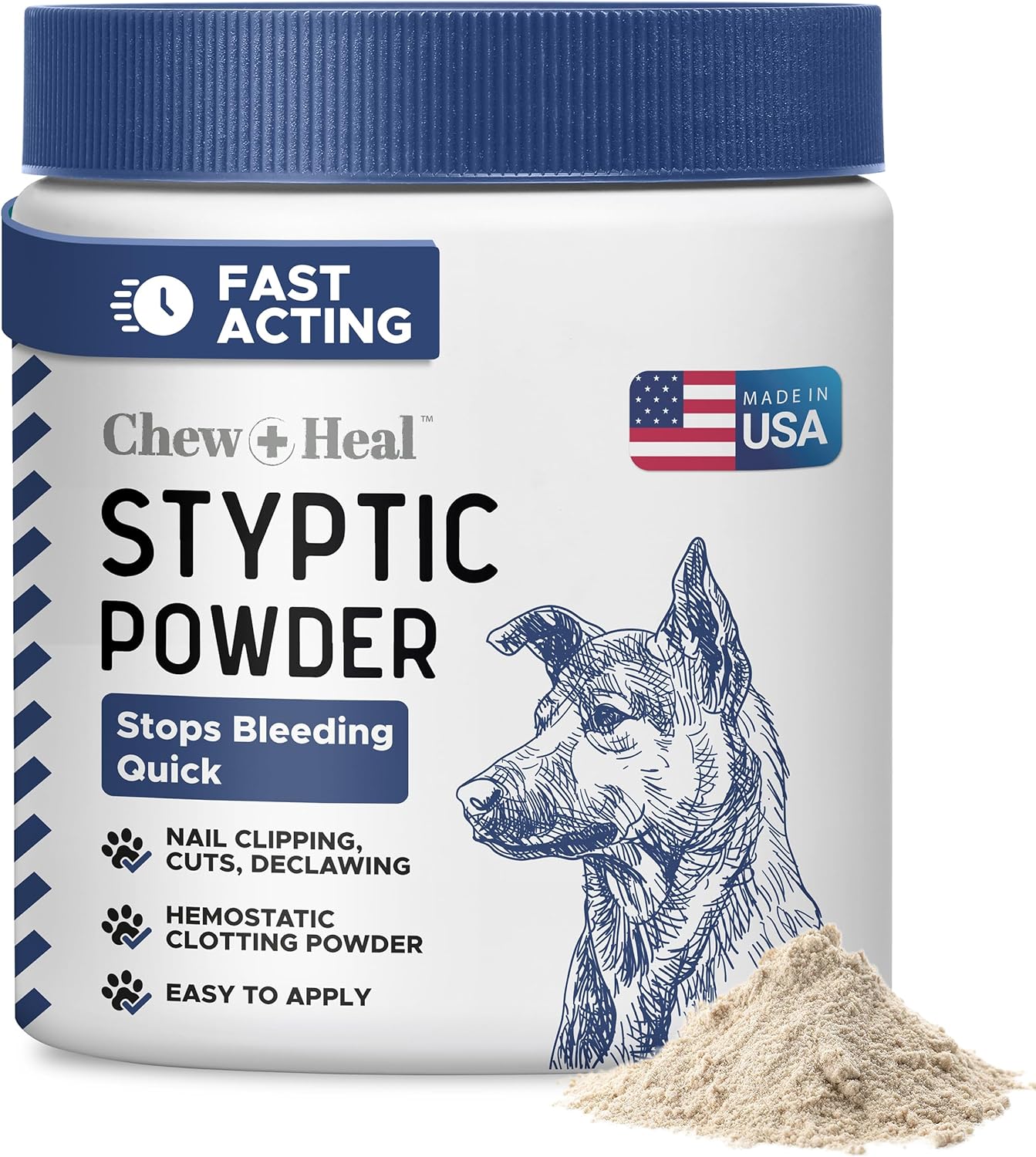 Chew + Heal Labs Styptic Powder for Dogs - .5 oz Quick Stop Bleeding for Dogs Nails & Animal Cuts - Blood Stop Clotting Powder & Wound Care