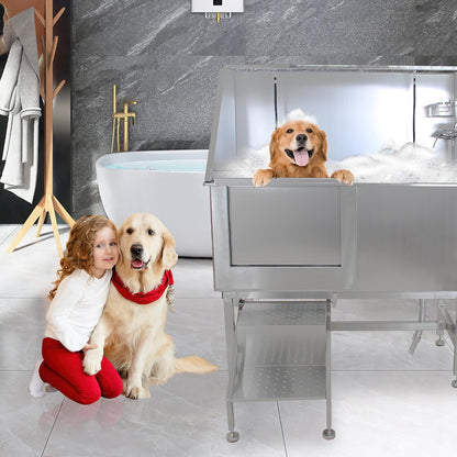 GarveeLife 50" Dog Grooming Tub, Stainless Steel Pet Washing Station, Professional Dog Grooming Bathtub for Large, Medium & Small Pets, Left