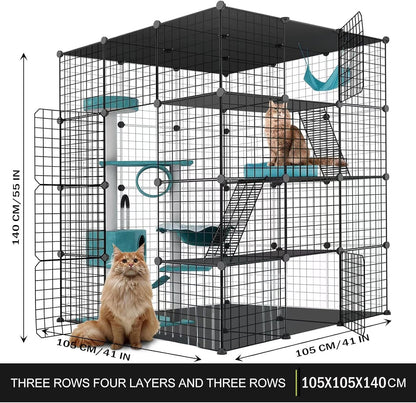 Large Cat Cage Enclosure Indoor DIY Cat Playpen Pet Home Small Animal House Detachable Metal Wire Kennels Crate Large Exercise Place Ideal for 1-4 Cat (Black, 41.3" Lx41.3 Wx55 H, 1)