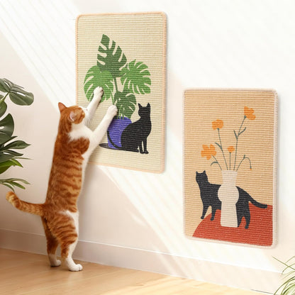 FUKUMARU Sisal Cat Scratching Mat, 23.6 x 15.7 Inch Natural Sisal Cat Scratch Pad Mats for Indoor Cats, Horizontal Cats Wall Scratcher Kitten Floor Rug with Sticky Tapes, Furniture Protector(Flower)