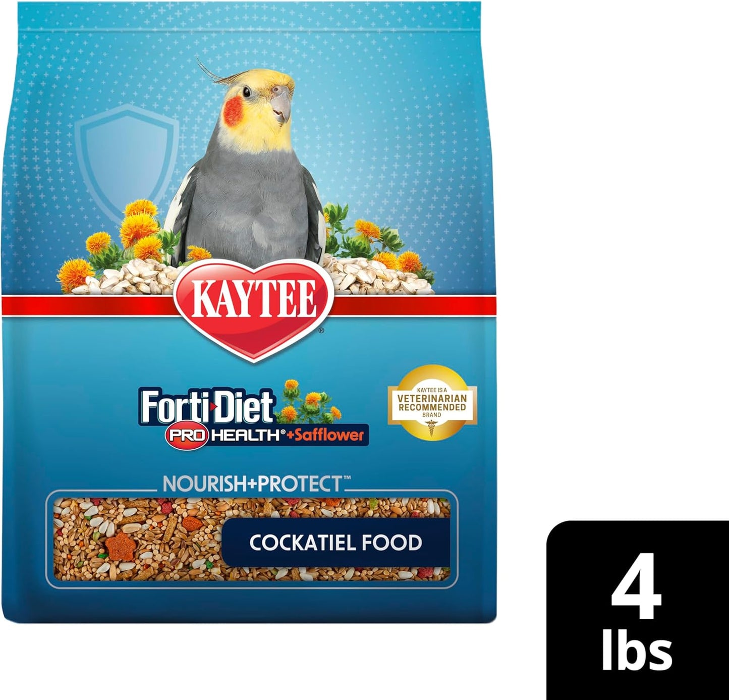 Kaytee Forti-Diet Pro Health+Safflower Nourish+Protect Cockatiel Food, Supports Breeding and Molting, Nutrition Backed by Science, Digestive and Brain Health, 4 pounds