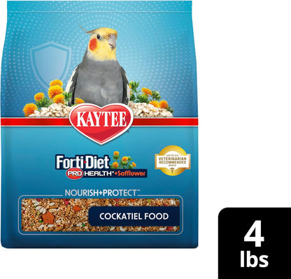 Kaytee Forti-Diet Pro Health+Safflower Nourish+Protect Cockatiel Food, Supports Breeding and Molting, Nutrition Backed by Science, Digestive and Brain Health, 4 pounds