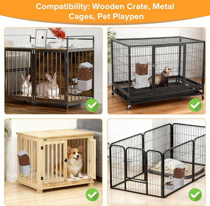 Kenond 55oz Hanging Automatic Rabbit Feeder, 1.6L Large Capacity Gravity Food Dispenser with Stainless Steel Bowl,for Dog, Cat, Ferret & Medium-Small Animals,Fits Widemouth Cages& Wire Cages & Crates