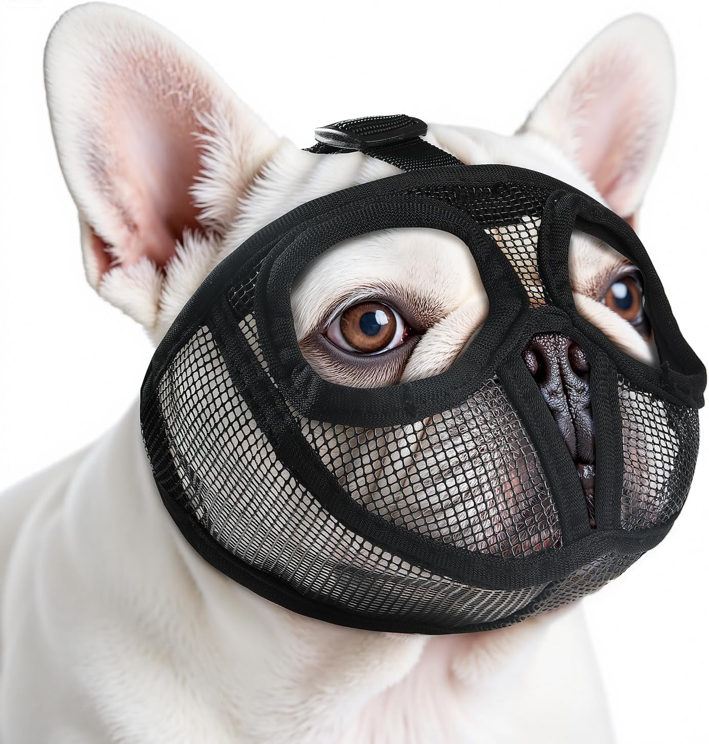 French Bulldog Muzzle with Breathable Mesh, Soft Short Snout Dog Muzzle for Small Medium Large Dogs Grooming Training(M,Black)