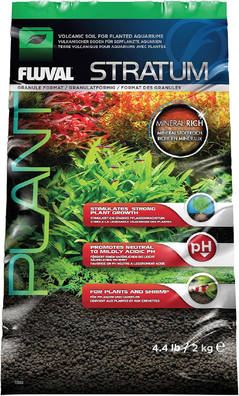 Fluval 12693 Plant and Shrimp Stratum for Freshwater Fish Tanks, 4.4 lbs. – Aquarium Substrate for Strong Plant Growth, Supports Neutral to Slightly Acidic pH