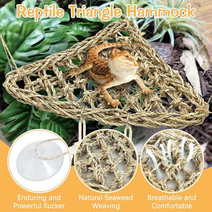 BNOSDM Bearded Dragan Tank Accessaries Reptile Bridge Hammock Flexible Wood Hideout 3PCS Reptile Habitat Accessory Set for Lizard Turtle Hermit Crabs Ball Python Gecko
