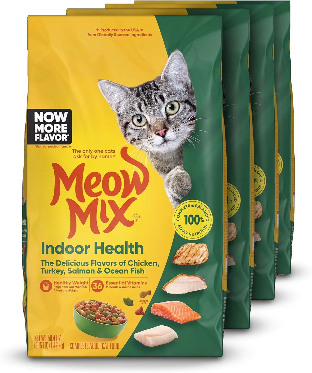 Meow Mix Indoor Formula Dry Cat Food, 3.15 Pound Bag (Pack of 4)