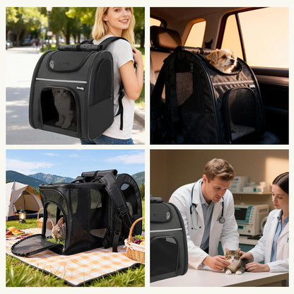Zavothy Expandable Pet Backpack Carrier for Small Cats & Dogs, Airline Approved Travel Bag with Mesh Windows, Expandable Space, Padded Bottom, Foldable Design (Black/Grey)