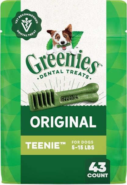 Greenies Veterinarian-Recommended Natural Dental Dog Treats Teenie Size, Original Flavor, 12 oz. Pack, 43 Count