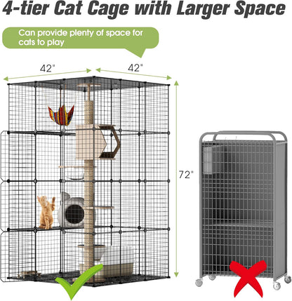 Cat Cages Playpen Indoor, 4 Tier Large Cat Crate Cat Enclosure for Cats, Metal Guinea Pig Cages,Wire Ferret Cage Catio for Kitten,Rabbit,Bunny,Chinchilla,Iguana
