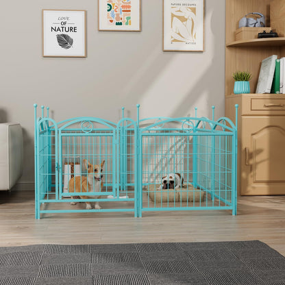 Dog Playpen Indoor 24 Inch 8 Panels Metal Dog Pen Pet Dog Fence Outdoor Exercise Pen with Doors Blue Rust-Resistant & Stable Indoor Outdoor Durable