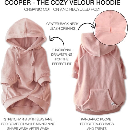 Cooper II Organic Cotton Velour Dog Hoodie Pet Coat for Small, Medium and Large Dogs, Pink, Medium