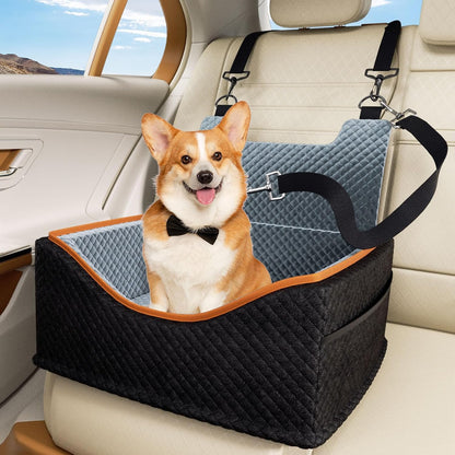 Dog Car Seat - Upgrade Super Soft Memory Foam Booster Car Seats for Small Medium Dogs, Dog Bed Washable with Storage Pockets Clip-On Safety Leash and Foam Filling Pet Travel Accessories up to 35lbs