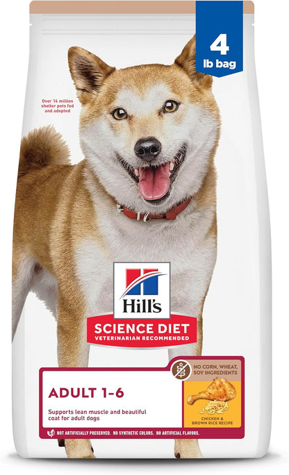 Hill's Science Diet Adult 1-6, Adult 1-6 Premium Nutrition, Dry Dog Food, No Corn, Wheat, Soy Chicken & Brown Rice, 4 lb Bag