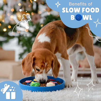 2 in 1 Slow Feeder Dog Bowls with Suction Cups,Silicone Lick Mat for Dogs,DIY Wet or Dry Food,Slow Feeder & Non-Slip Design & Dishwasher Safe,Treat Mat Puzzle for Dogs Cat,UU Bowl,Navy,Flower Lick Pad
