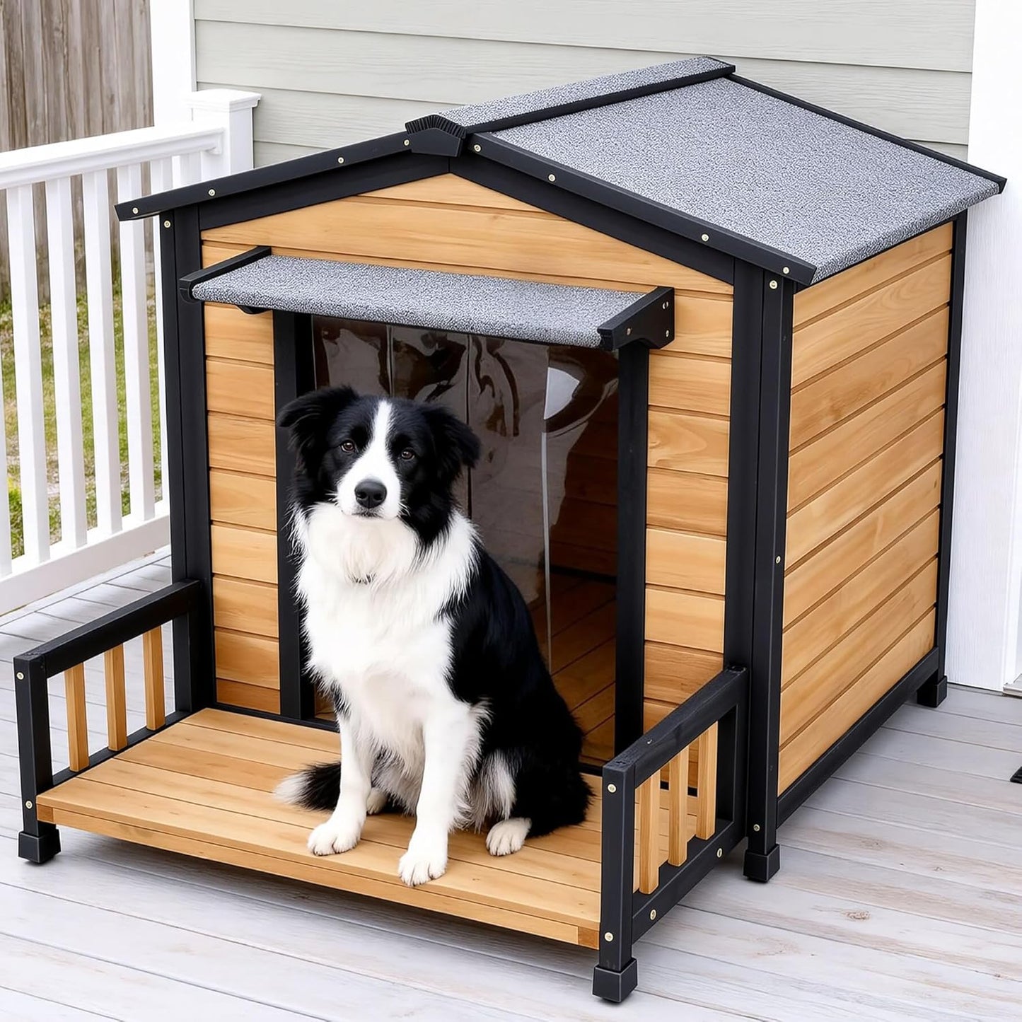 Large Indoor Outdoor Dog House,Wood Insulated Dog House,Weatherproof Outside Shelter with Elevated Floor,Easy to Assemble(43.2" L x32.7 W x 31.8" H)