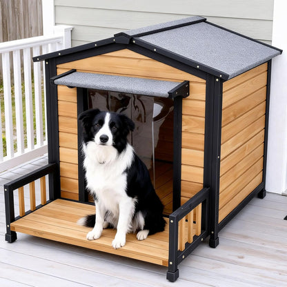 Large Indoor Outdoor Dog House,Wood Insulated Dog House,Weatherproof Outside Shelter with Elevated Floor,Easy to Assemble(43.2" L x32.7 W x 31.8" H)