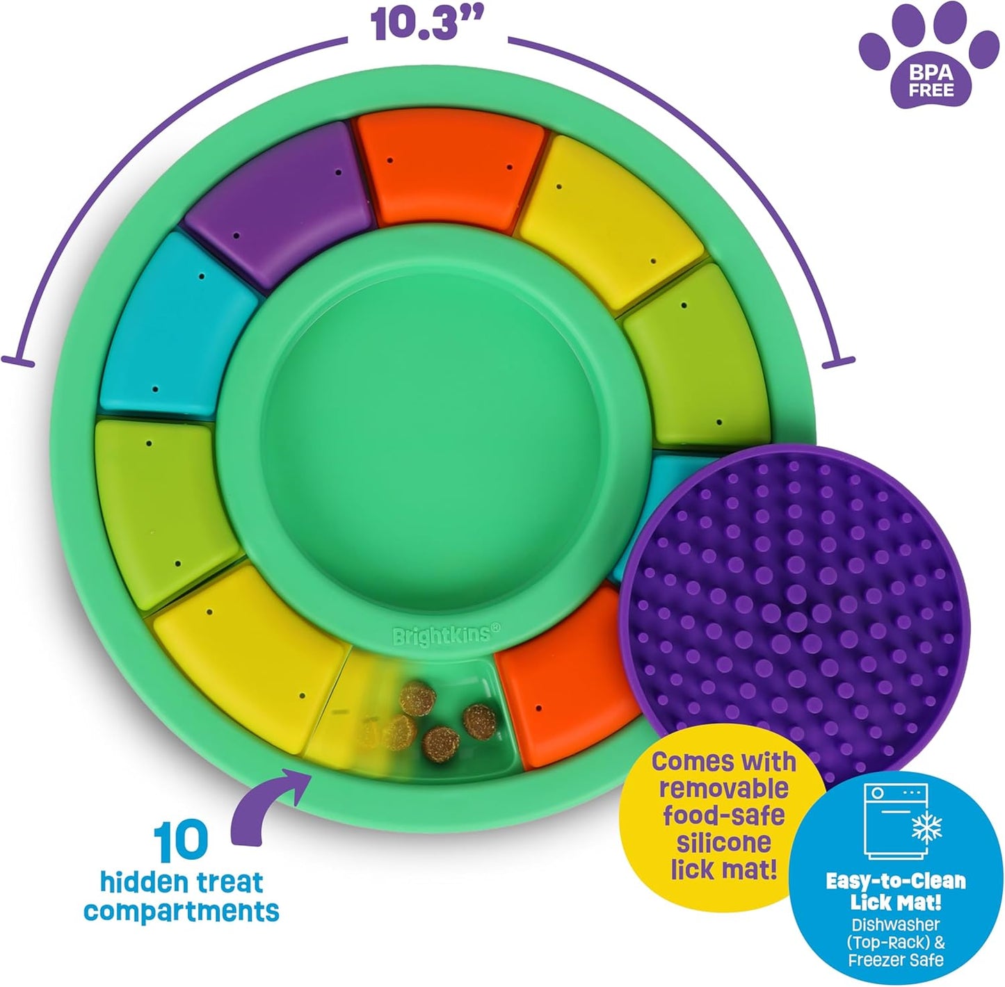 Brightkins Color Wheel Treat Puzzle & Lick Mat,Outdoor Puzzle Board, Interactive Dog Toys, Dog Birthday, Enrichment Slow Feeder Bowls, Puppy Teething and Chewing, Stimulating Automatic Feeder