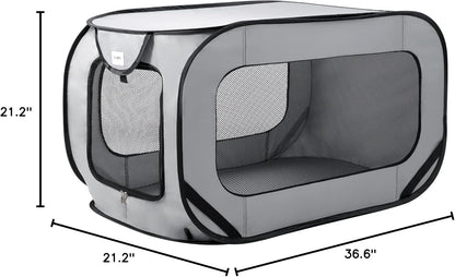 Love's Cabin 36in Portable Large Dog Bed - Pop Up Dog Kennel, Indoor Outdoor Crate for Pets, Portable Car Seat Kennel, Cat Bed Collection, Grey
